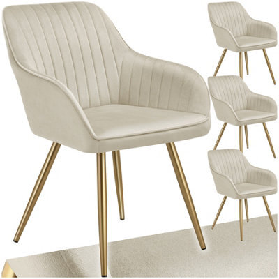 Tectake Set Of 4 Dining Chair Marilyn - Quilted Velvet, Continuous Backrest, Gold Steel Legs  - Cream/gold - image 1