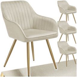 Tectake Set Of 4 Dining Chair Marilyn - Quilted Velvet, Continuous Backrest, Gold Steel Legs  - Cream/gold