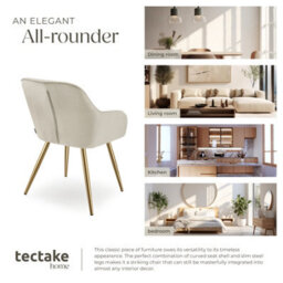 Tectake Set Of 4 Dining Chair Marilyn - Quilted Velvet, Continuous Backrest, Gold Steel Legs  - Cream/gold - thumbnail 7