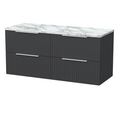 Balterley Callingwood Contemporary Wall Hung 4 Drawer Vanity Unit With Carrera Marble Laminate Worktop , 1200mm, Dark Grey - image 1