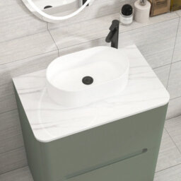 Royal Bathrooms Venice 700mm Sage Green Freestanding Bathroom Countertop Vanity Unit 2 Drawer With Peak Basin - thumbnail 6