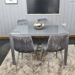 Kosy Koala Grey Dining Table And 4 Grey Velvet Chairs Kitchen Dining Set Of 4 Glass Table - thumbnail 1