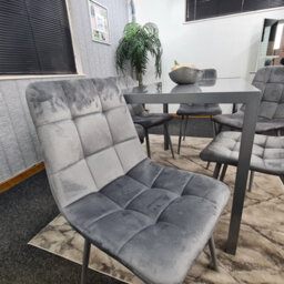 Kosy Koala Grey Dining Table And 4 Grey Velvet Chairs Kitchen Dining Set Of 4 Glass Table - thumbnail 3