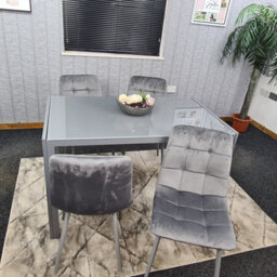 Kosy Koala Grey Dining Table And 4 Grey Velvet Chairs Kitchen Dining Set Of 4 Glass Table - thumbnail 5