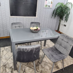 Kosy Koala Grey Dining Table And 4 Grey Velvet Chairs Kitchen Dining Set Of 4 Glass Table - thumbnail 4