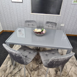 Kosy Koala Grey Dining Table And 4 Grey Velvet Chairs Kitchen Dining Set Of 4 Glass Table - thumbnail 7