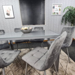 Kosy Koala Grey Dining Table And 4 Grey Velvet Chairs Kitchen Dining Set Of 4 Glass Table - thumbnail 6