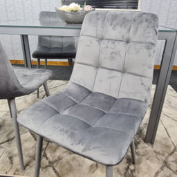 Kosy Koala Grey Dining Table And 4 Grey Velvet Chairs Kitchen Dining Set Of 4 Glass Table - thumbnail 9