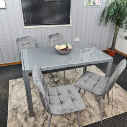 Kosy Koala Grey Dining Table And 4 Grey Velvet Chairs Kitchen Dining Set Of 4 Glass Table - thumbnail 8