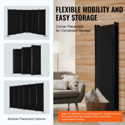 Vevor 6 Panel Folding Room Divider, Portable Partition Privacy Screen For Office Bedroom Study, Black - thumbnail 5