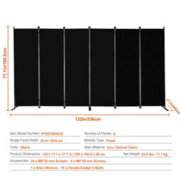 Vevor 6 Panel Folding Room Divider, Portable Partition Privacy Screen For Office Bedroom Study, Black - thumbnail 7