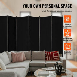 Vevor 6 Panel Folding Room Divider, Portable Partition Privacy Screen For Office Bedroom Study, Black - thumbnail 2