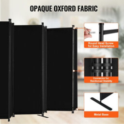 Vevor 6 Panel Folding Room Divider, Portable Partition Privacy Screen For Office Bedroom Study, Black - thumbnail 3