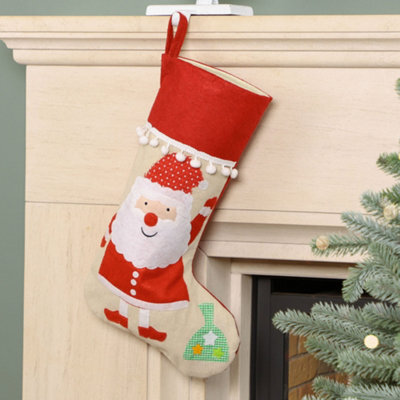 Dibor Natural Santa Claus Pom Pom Christmas Gift Bag Christmas Stocking For Kids - image 1