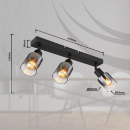 Luminosa Lighting Luminosa Hubertus Ceiling Spotlight Bar Matt Black Smoke Glass Shade 3X E14 - thumbnail 6