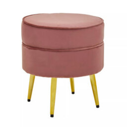 Premier Housewares Interiors By Premier Stylish Dusty Pink Velvet Gold Leg Footstool, Elegant Mid-Century Wooden Footrest For Bedrooms And Hallways - thumbnail 3