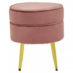 Premier Housewares Interiors By Premier Stylish Dusty Pink Velvet Gold Leg Footstool, Elegant Mid-Century Wooden Footrest For Bedrooms And Hallways - thumbnail 2