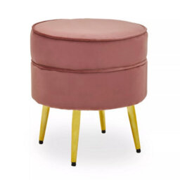 Premier Housewares Interiors By Premier Stylish Dusty Pink Velvet Gold Leg Footstool, Elegant Mid-Century Wooden Footrest For Bedrooms And Hallways - thumbnail 1