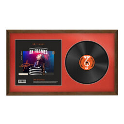 "30X17"" Walnut Classic Vinyl Record Frame With Poppy Red Mount For 12 Inch Lp Album Cover & Disc - Ak Frames"