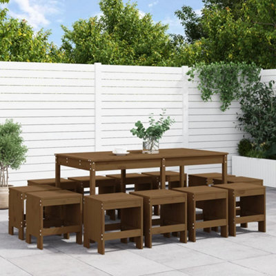 Berkfield 13 Piece Garden Dining Set Honey Brown Solid Wood Pine - image 1