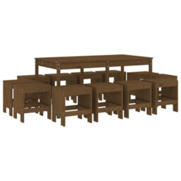 Berkfield 13 Piece Garden Dining Set Honey Brown Solid Wood Pine - thumbnail 2