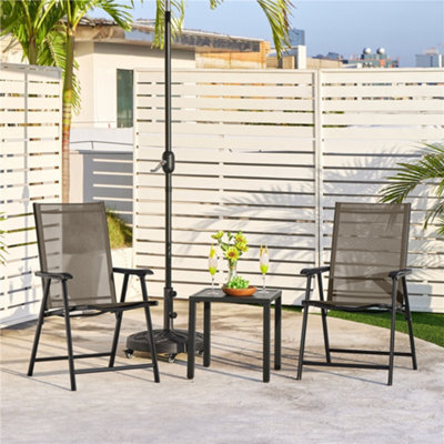 Yaheetech Brown Set Of 4 Outdoor Texteline Folding Dining Chairs With Backrest And Armrests - image 1
