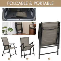 Yaheetech Brown Set Of 4 Outdoor Texteline Folding Dining Chairs With Backrest And Armrests - thumbnail 6