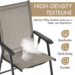 Yaheetech Brown Set Of 4 Outdoor Texteline Folding Dining Chairs With Backrest And Armrests - thumbnail 5