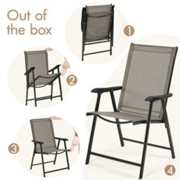 Yaheetech Brown Set Of 4 Outdoor Texteline Folding Dining Chairs With Backrest And Armrests - thumbnail 7