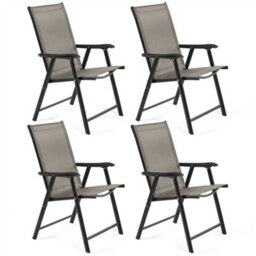 Yaheetech Brown Set Of 4 Outdoor Texteline Folding Dining Chairs With Backrest And Armrests - thumbnail 2