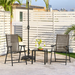 Yaheetech Brown Set Of 4 Outdoor Texteline Folding Dining Chairs With Backrest And Armrests - thumbnail 1