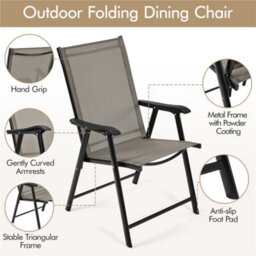 Yaheetech Brown Set Of 4 Outdoor Texteline Folding Dining Chairs With Backrest And Armrests - thumbnail 4