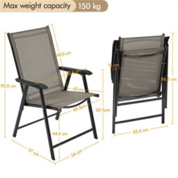 Yaheetech Brown Set Of 4 Outdoor Texteline Folding Dining Chairs With Backrest And Armrests - thumbnail 3
