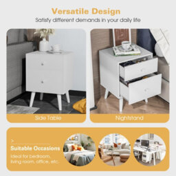 Costway 2-Drawer Nightstand Wooden Chest Of Drawers Space-Saving Beside Table End Table - thumbnail 7