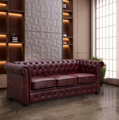 UK Leisure World Chesterfield Ox Red Faux Leather Sofa Set Suites Settee 3 Three Seater Armchair Brown