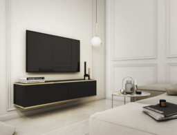 Arte Oro Contemporary Wall Hung Tv Cabinet 2 Doors Black Matt (W)1350mm (H)300mm (D)320mm - thumbnail 1