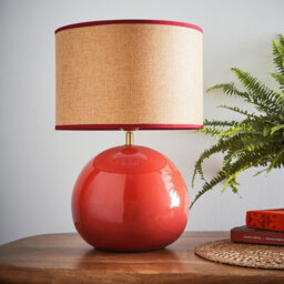 K Living Lata Red Ceramic Table Lamp 44Cm Tall Glossy Glazed Base With Textured Fabric Shade - thumbnail 1