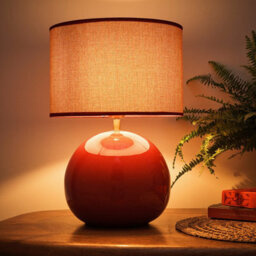 K Living Lata Red Ceramic Table Lamp 44Cm Tall Glossy Glazed Base With Textured Fabric Shade - thumbnail 3