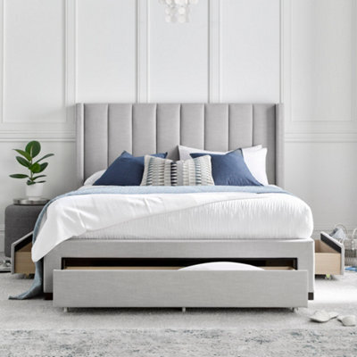 Savannah Grey Mist Upholstered - Double Drawer Bed Frame Only - image 1