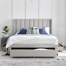 Savannah Grey Mist Upholstered - Double Drawer Bed Frame Only - thumbnail 1
