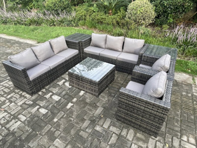Fimous 8 Seater Rattan Garden Furniture Sofa Set With 2 Armchairs Square Coffee Table 2 Side Tables Indoor Side Table - image 1