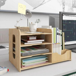 4 Tier Office Wooden Stationery Desk Organiser - thumbnail 5