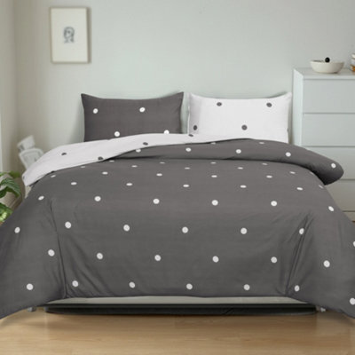 Aspire Homeware Printed Microfiber Duvet Cover Set, Grey & White Dotted Reversible, King, (L)220Cm X (W)230Cm - image 1