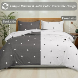 Aspire Homeware Printed Microfiber Duvet Cover Set, Grey & White Dotted Reversible, King, (L)220Cm X (W)230Cm - thumbnail 2