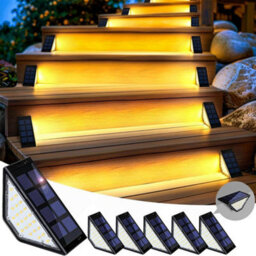Amorly 8Pack Solar Step Lights, Ip Waterproof Outdoor Stair Lights, 24Led Warm White Decor For Porch, Front Door & Stairways - thumbnail 1