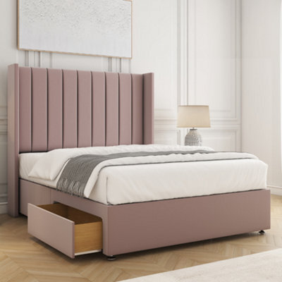Bsspoke Hannah Divan Bed Pink Plush Velvet 54Inch Wingedback Panel Headboard 2 Drawers Footend & Mattress In All Sizes - image 1