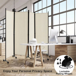 4 Panel Room Divider On Wheels Rolling Privacy Screens Portable Freestanding - thumbnail 6
