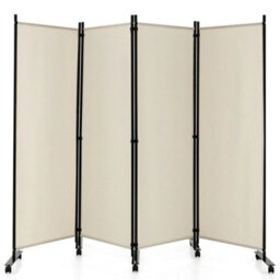 4 Panel Room Divider On Wheels Rolling Privacy Screens Portable Freestanding - thumbnail 3
