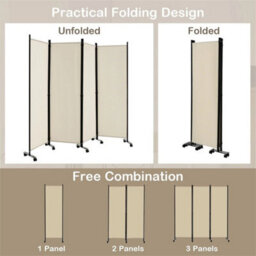 4 Panel Room Divider On Wheels Rolling Privacy Screens Portable Freestanding - thumbnail 5