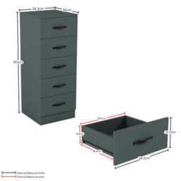 Lassic Vida Designs Riano Green 5 Drawer Narrow Chest Of Drawers (H) 900mm X (W) 345mm X (D) 360mm - thumbnail 2